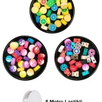 90 Adet 10 Mm Polimer Kil Fimo Boncuk Takı Bileklik 5 Metre Misina Hediye - Yin Yang - Karışık - Limon