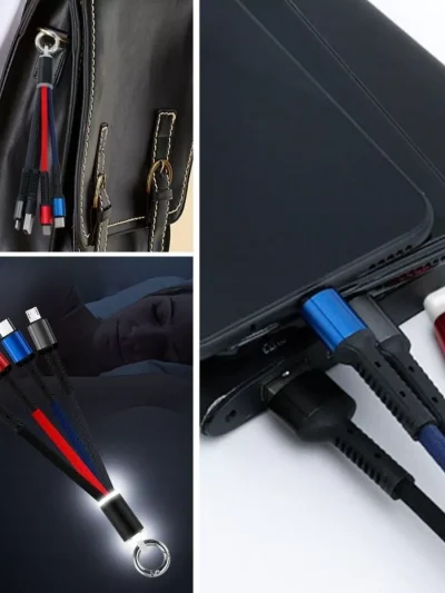 Işıklı Anahtarlık Model 3 In 1 Usb Çıkışlı Mi̇kro,type-c Ve İphone Uyumlu Şarj Kablosu